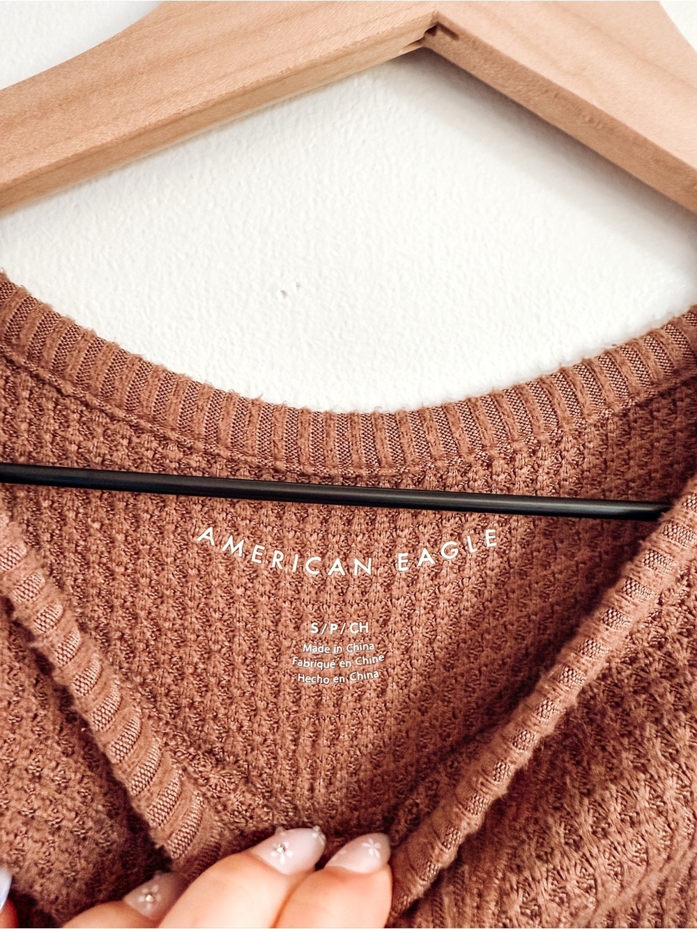 American Eagle Waffle Knit Crewneck Pullover Oversized Neutral Size Small - Picture 2 of 6